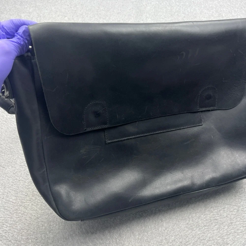 Duluth Lineage Leather Briefcase Messenger Bag Large Black Flap Laptop Crossbody